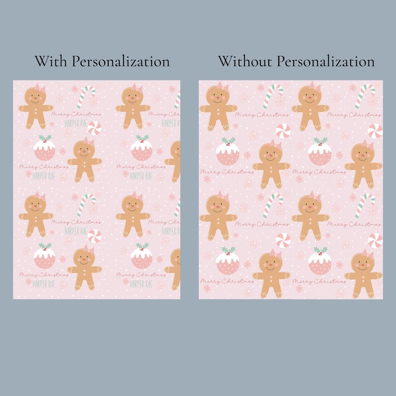 May include: A pink Christmas-themed pattern featuring gingerbread people with pink bows, candy canes, and Christmas pudding. The design includes the text "Merry Christmas" and snowflakes. The pattern is repeated across the image.