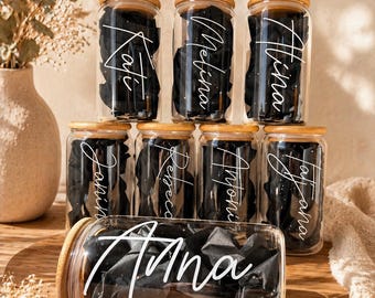 Personalisierte Glastasse mit Deckel und Strohhalm | Eiskaffee- oder Bierglas | Geschenk für Brautjungfern | Name personalisierbar