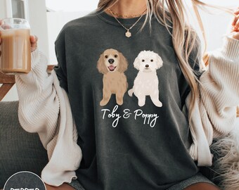 T-shirt pour chien personnalisé - T-shirt personnalisé pour portrait d'animal de compagnie avec nom et race de chien - Cadeau pour les mamans de chiens et les amoureux des animaux de compagnie - T-shirt pour chien personnalisé avec nom d'animal de compagnie