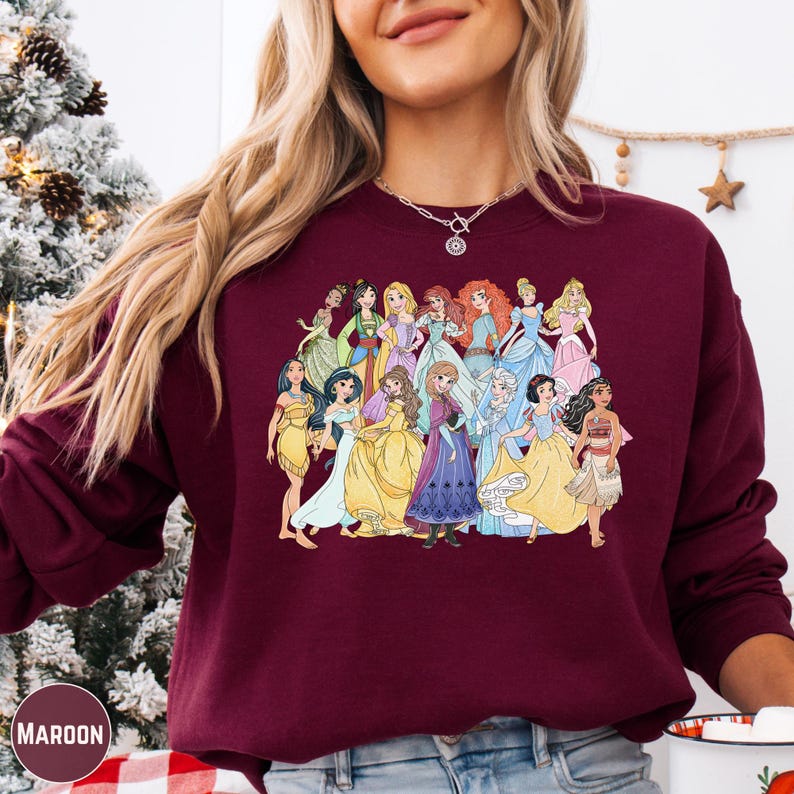 All Disney Princess Sweatshirt, Retro Princess Characters Hoodie Pullover, Disneyland Vacation Outfit image 12