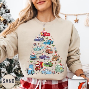 Cars Christmas Tree Sweatshirt, Cute Kids Pixar Holiday Lights Pullover, Cozy Magical Cars Hoodie Xmas Gift Idea, Fun Christmas Gift Idea