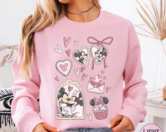 Disney Coquette Bow Mickey Minnie Sweatshirt Valentines Day Disney Couple Pullover Hoodie, Romantic WDW Trip Gift for Her