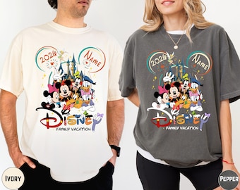 Custom Disney Family Vacation 2026 Comfort Colors Shirt, Mickey and Friends Personalized Family Matching Trip Tee
