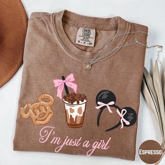 Watercolor Magical Girl Cake Comfort Colors Tee, Im Just a Girl Shirt with Pink Coquette Bow, Girly Magic Park Outfit