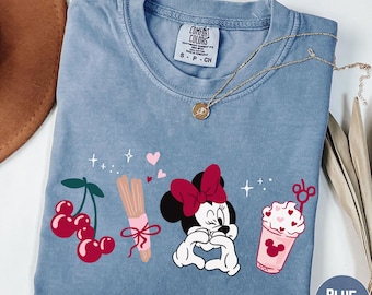 Disney Minnie Cherry Valentine Comfort Colors Shirt, Love Heart Snack Tee, Girl Trip Couple Trip 2026 Gift