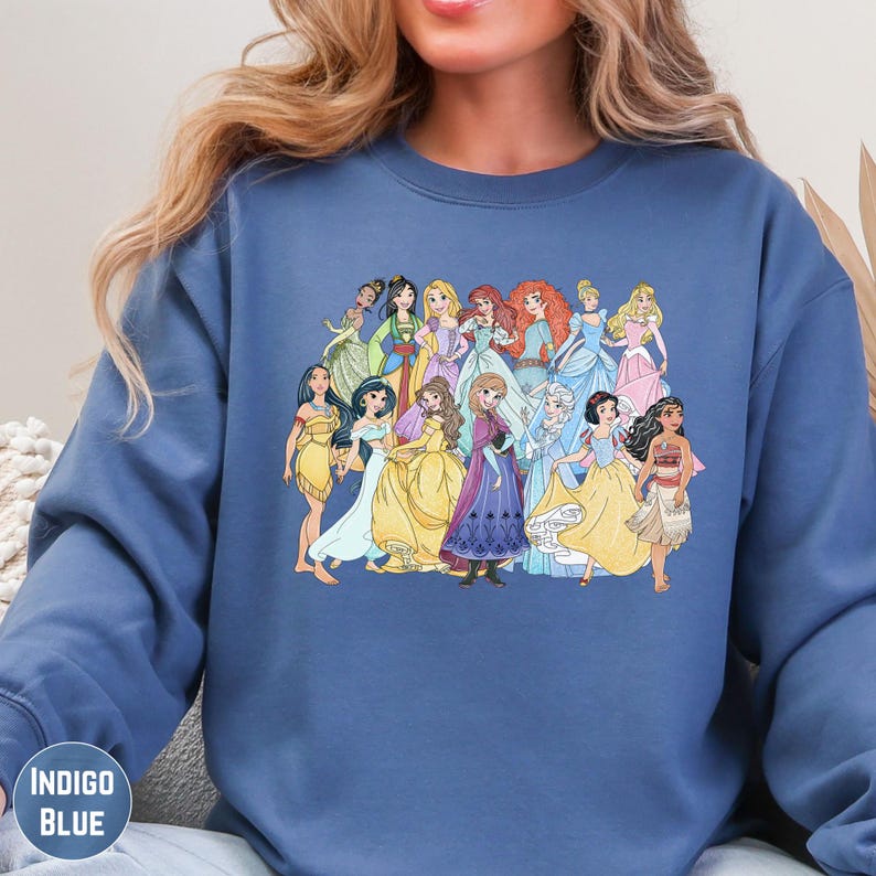 All Disney Princess Sweatshirt, Retro Princess Characters Hoodie Pullover, Disneyland Vacation Outfit image 5