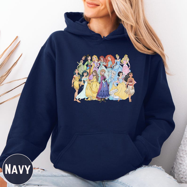 All Disney Princess Sweatshirt, Retro Princess Characters Hoodie Pullover, Disneyland Vacation Outfit image 11
