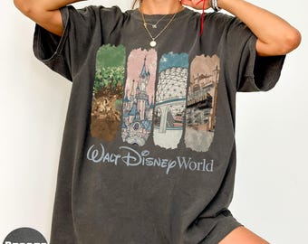 Camiseta de colores cómodos de los parques de Walt Disney World, camiseta retro de Magic Kingdom, Epcot Hollywood Studios, Animal Kingdom
