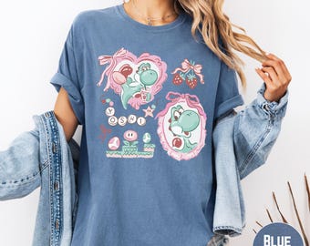 Mario Yoshi Coquette Comfort Colors Shirt, Bow Strawberry Nintendo Womens Shirt, Girls Trip Gift for Her