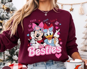 Minnie and Daisy Valentine Bestie Sweatshirt, Matching Disney Best Friend Sweater, Gift for Friend