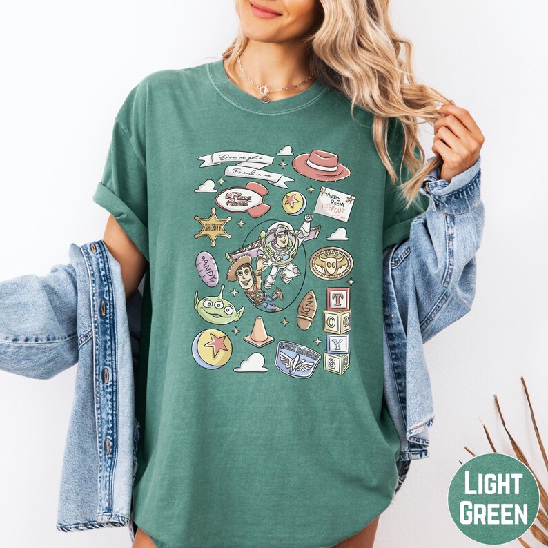 Camiseta con colores cómodos "Tienes un amigo", camiseta retro de Toy Story, Woody, Buzz, Rex, Hamm, viaje a Disneyland. imagen 9