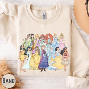 All Disney Princess Sweatshirt, Retro Princess Characters Hoodie Pullover, Disneyland Vacation Outfit image 2