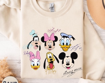 Disney Vacation Mickey and Friends Signatures Sweatshirt, Cozy Disney Trip Sweater, Cute Family Matching Gift