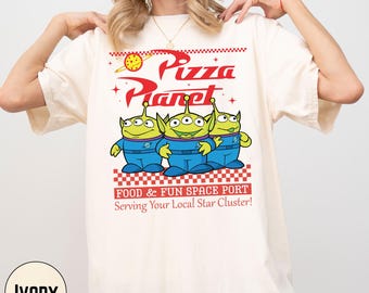 Camiseta de Toy Story Pizza Planet con colores extraterrestres, camiseta de Hollywood Studios Pixar Disney, regalo para amantes de la pizza en Disney