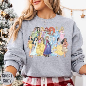 All Disney Princess Sweatshirt, Retro Princess Characters Hoodie Pullover, Disneyland Vacation Outfit image 9