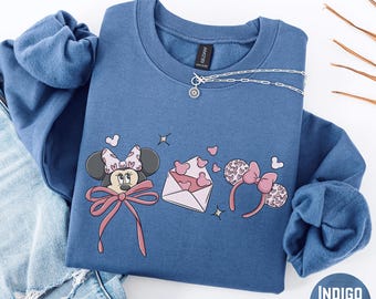 Disney Coquette Bow Minnie Letter Sweatshirt Valentines Day Disney Couple Pullover Hoodie, WDW Trip Valentine Gift for Her