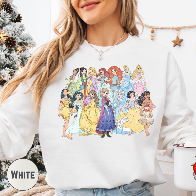 All Disney Princess Sweatshirt, Retro Princess Characters Hoodie Pullover, Disneyland Vacation Outfit image 15