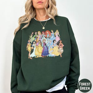 All Disney Princess Sweatshirt, Retro Princess Characters Hoodie Pullover, Disneyland Vacation Outfit image 3