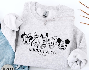 Mickey Co est 1928 Disney Sweatshirt, Vintage Mickey and Friends Sweater Hoodie, Cute Disney Trip 2025 Pullover