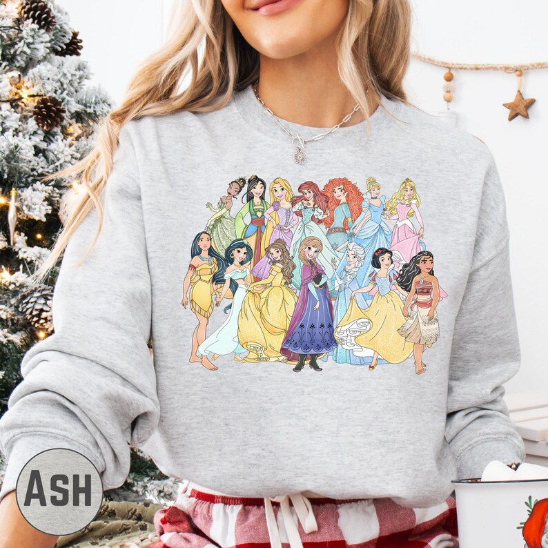 All Disney Princess Sweatshirt, Retro Princess Characters Hoodie Pullover, Disneyland Vacation Outfit image 10