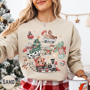 Toy Story Christmas Sweatshirt, Train, Cowboy, Dino Alien Xmas Design, Festive Cartoon Pullover, Warm Holiday Hoodie for Family Xmas Outfits
