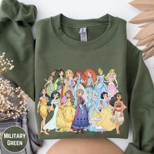 All Disney Princess Sweatshirt, Retro Princess Characters Hoodie Pullover, Disneyland Vacation Outfit image 4