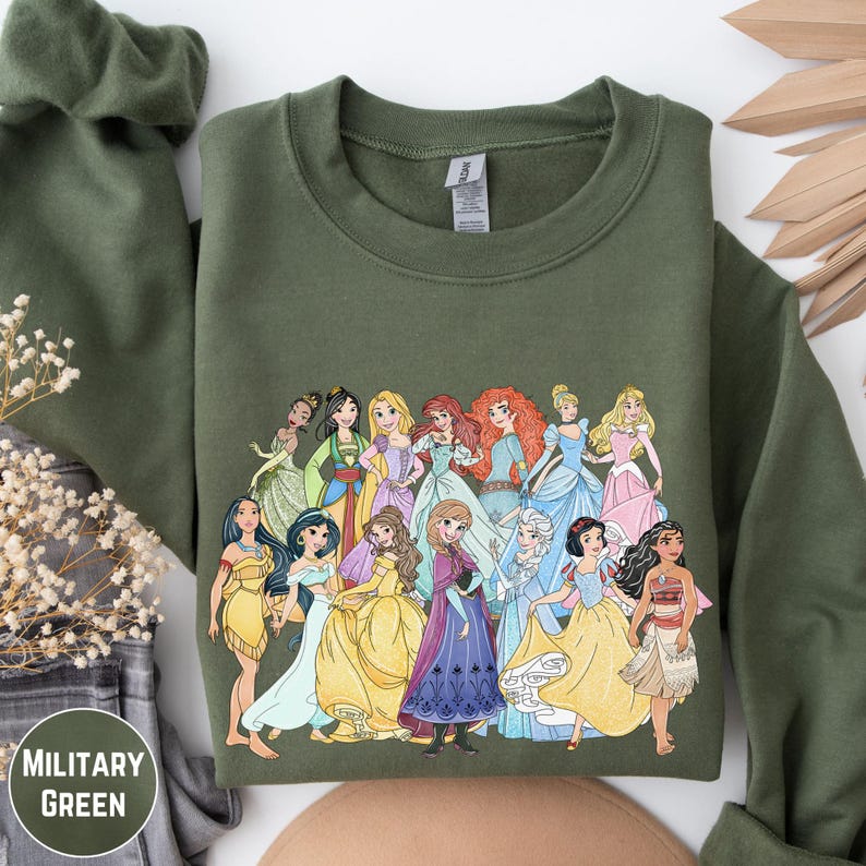 All Disney Princess Sweatshirt, Retro Princess Characters Hoodie Pullover, Disneyland Vacation Outfit image 4