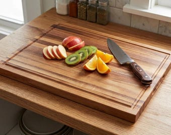 Tabla de cortar grande de nogal, bloque de carnicero de grano final con ranura para jugos, tabla de cortar de madera reversible, regalo de cocina, regalo de inauguración de casa