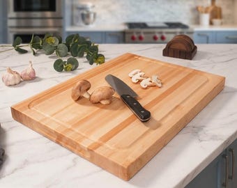 Tabla de cortar de madera maciza de arce, bloque de carnicero grande con veta de borde y ranura para jugos.