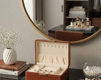 Vintage Solid Wood Jewelry Box with Lock, Velvet Lined Wooden Jewelry Organizer Storage Box, Ring Earring Necklace Holder, Watch Organizer