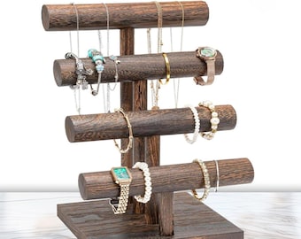 Soporte de exhibición de pulseras y relojes de madera hecho a mano / Organizador de joyas / Regalo para esposa, boda o para ella
