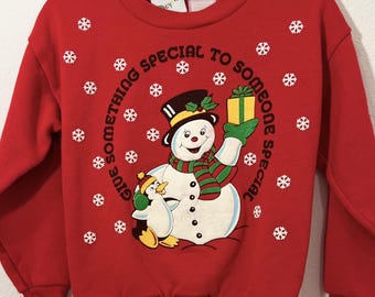 Sudadera navideña con triciclo vintage / Muñeco de nieve y pingüino de los años 80 / Suéter rojo para niños / 3T 4T