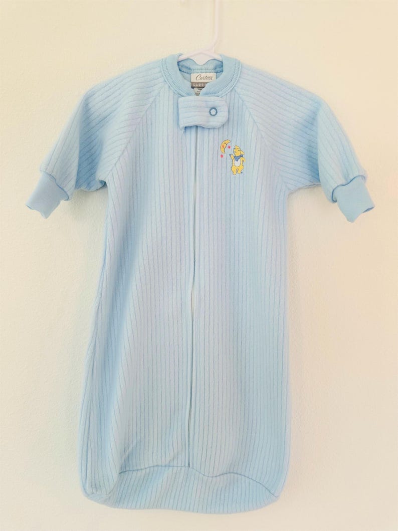 Camisón Carter's azul bebé vintage de los años 80 con bordado de vaca y luna, para recién nacidos (6 meses) imagen 1