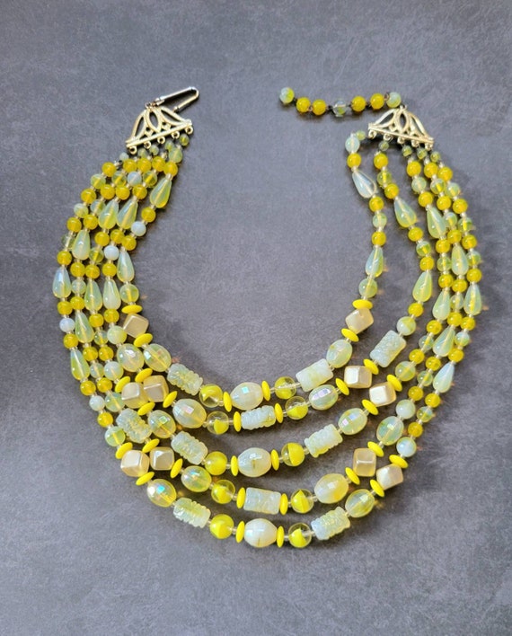 Yellow Glass Beaded Bib Necklace Japan - image 1