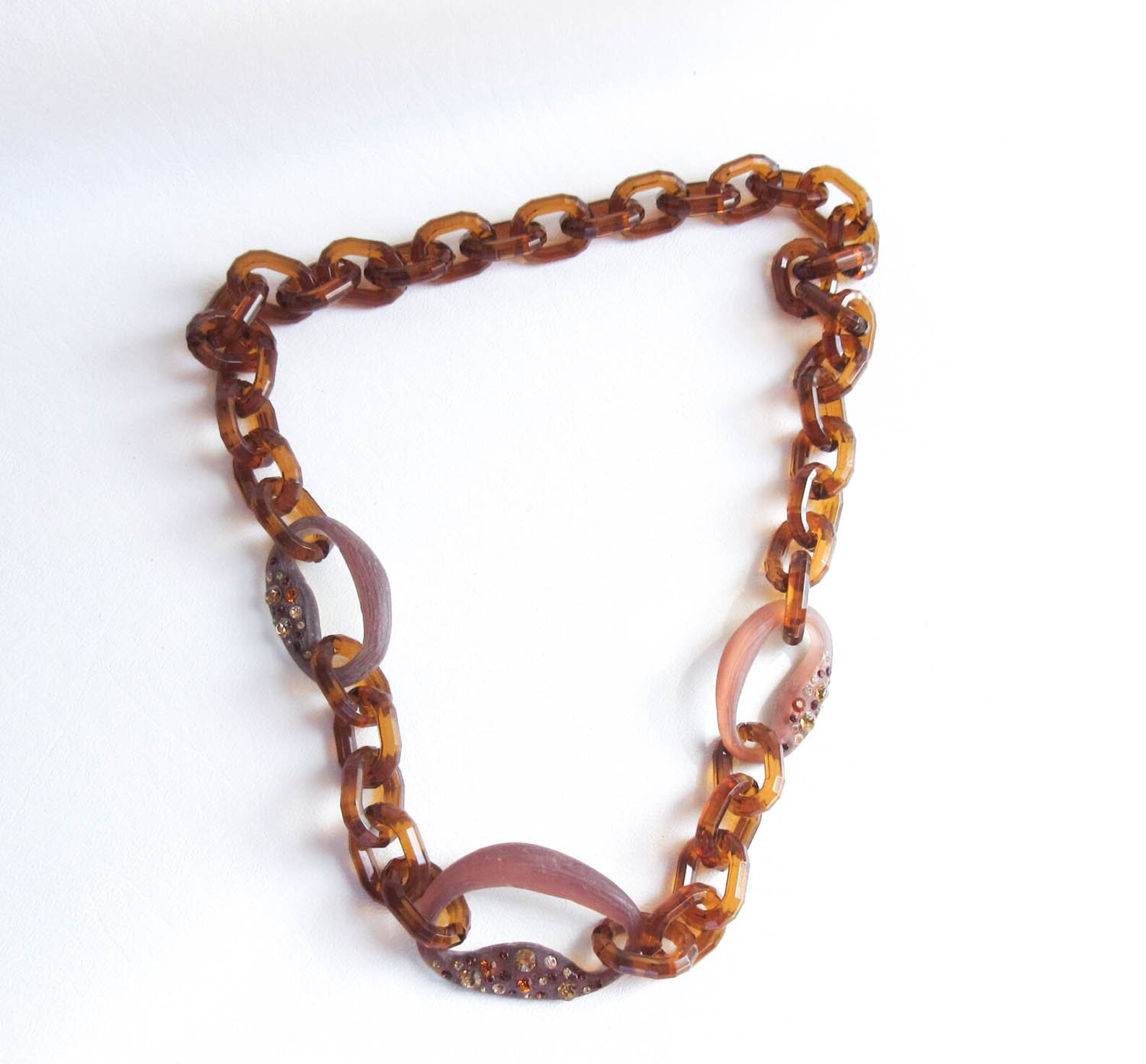 Brown Lucite and Rhinestone Necklace Extra Long Jewelry Etsy UK