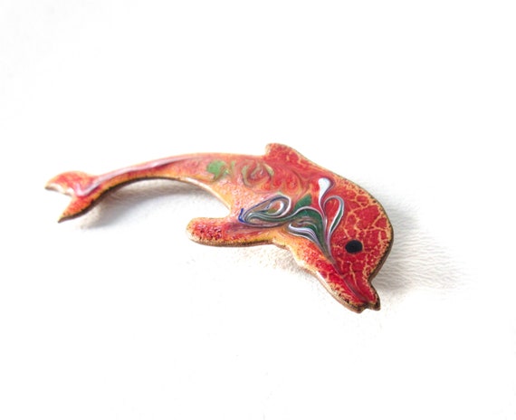 Enamel Copper Dolphin Pin - image 2