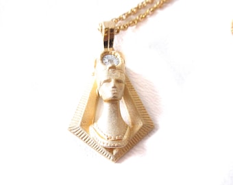 Nefertiti Necklace Gold Tone Clear Stone