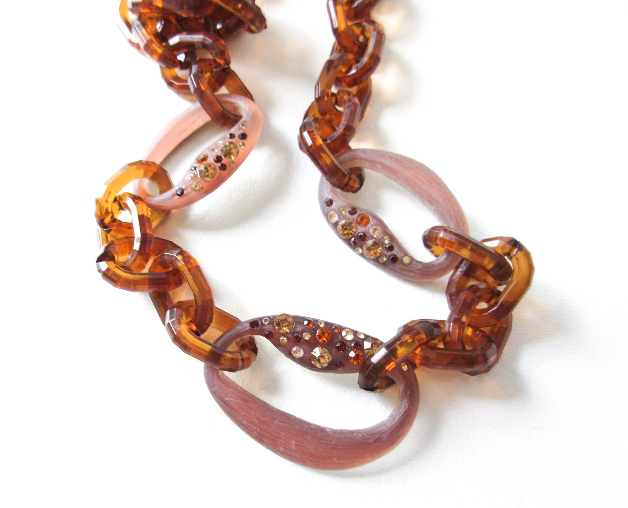 Brown Lucite and Rhinestone Necklace Extra Long Jewelry Etsy UK