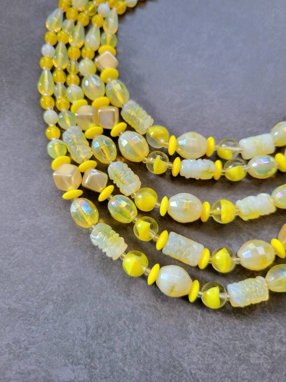 Yellow Glass Beaded Bib Necklace Japan - image 2