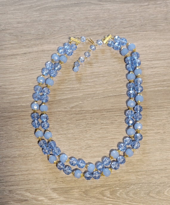 Hong Kong Blue Beaded Necklace Two Strand Plastic… - image 2