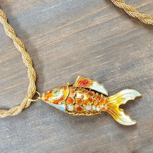 Cloisonné Koi Fish Necklace Articulated Red Gold Tone Chain