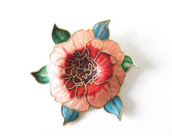 Pink Cloisonne Flower Pin Brooch