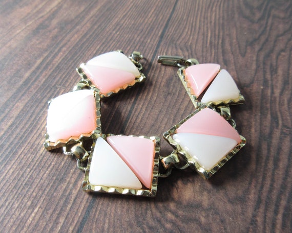 Pink and White Moonglow Lucite Thermoset Bracelet - image 2