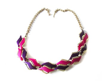 Purple and Pink Thermoset Lucite Necklace Two Tone Jewelry