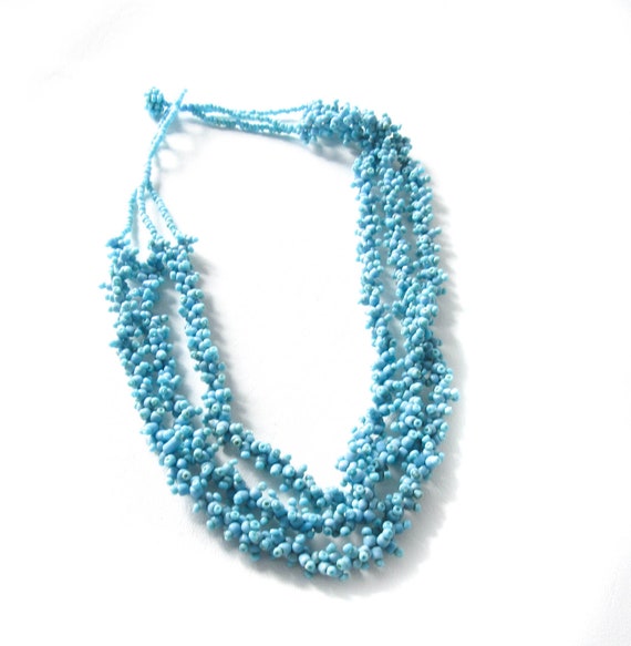 Turquoise Blue Seed Bead Torsade Necklace