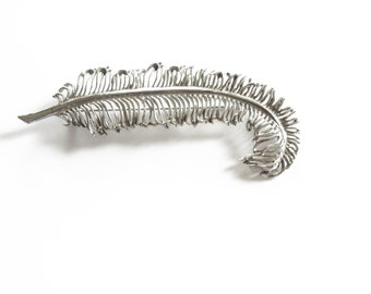 Judy Lee Large Silver Tone Feather Brooch Pin