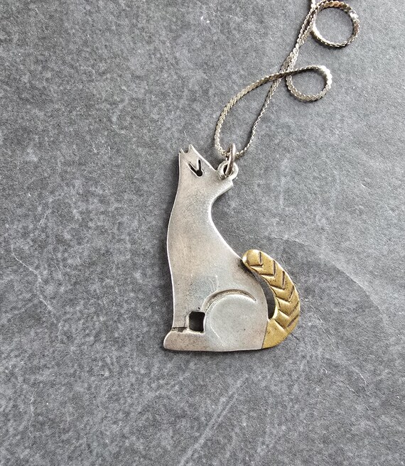 Mexican Silver Wolf Necklace Two Tone Pendant