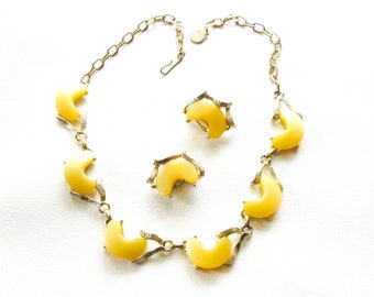 Yellow Thermoset Lucite Necklace and Earring Set