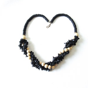 Black Wood Bead Torsade Necklace Tribal Jewelry