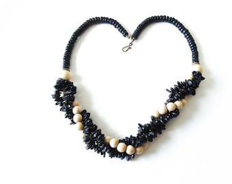 Black Wood Bead Torsade Necklace Tribal Jewelry